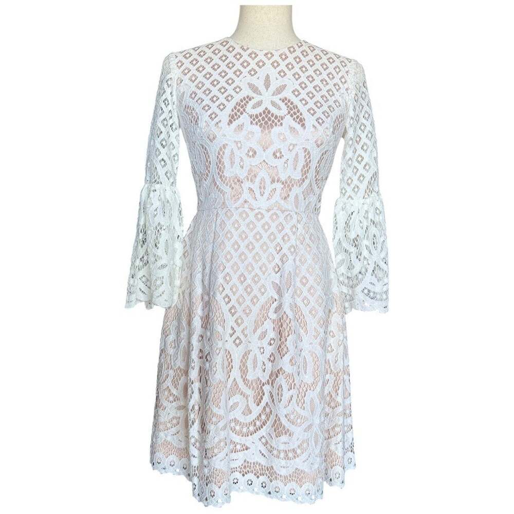 Eliza J White Lace Dress Party Bell Sleeve Fit & Flare Dress Cocktail Bridal 0P